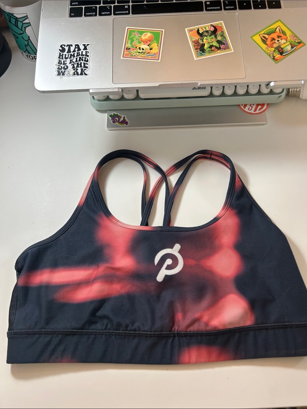 Peloton Black and Pink Tie-Dye Strappy Sports Bra